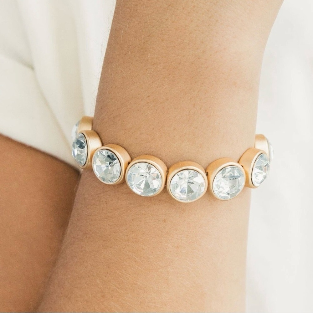 Plunder Design Britta Elegant Gold Tone Crystal Elastic Cuff Women's Bracelet